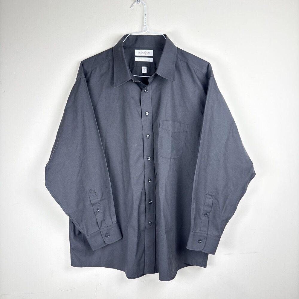 Roundtree & Yorke Gold Label Dress Shirt Mens Black Fitted Non-Iron Size  2X-Big